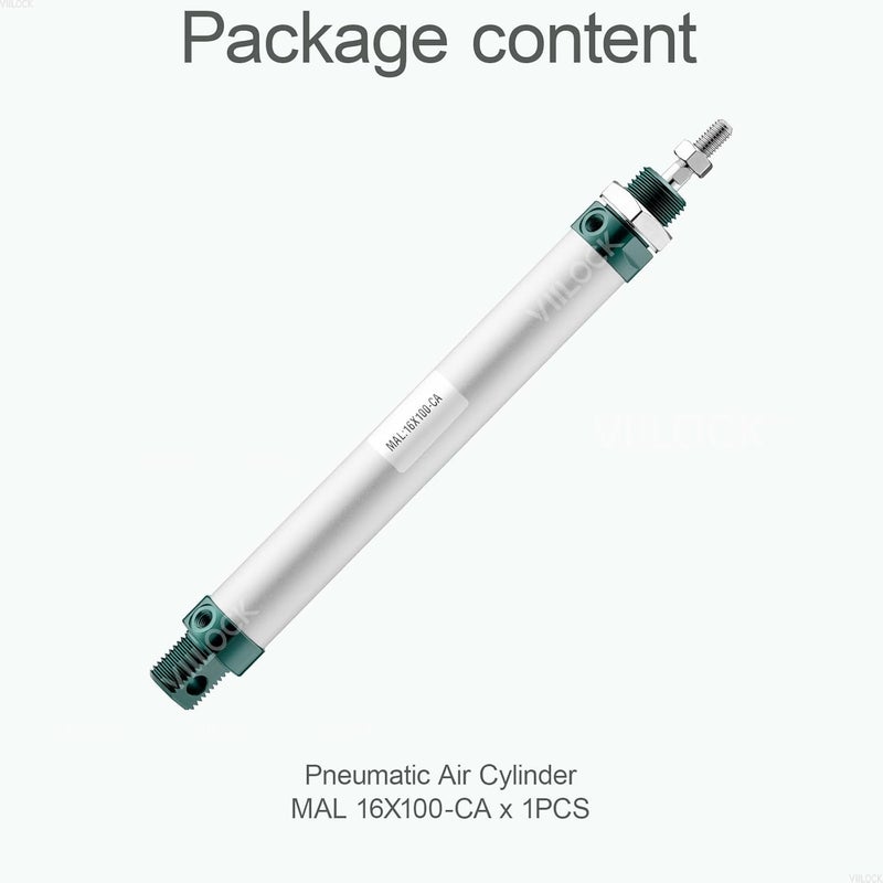 VIILOCK Pneumatic Air Cylinder 16mm Bore 100mm Stroke, Mini Air Cylinder Single Rod Double Action MAL 16 X 100 - Image 5